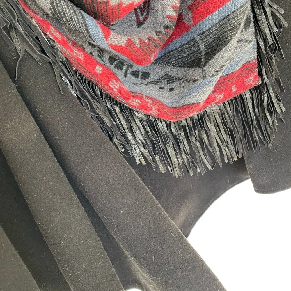 Pendleton Black Cape with Red and Gray Southwestern Shawl - Picture 4 of 7